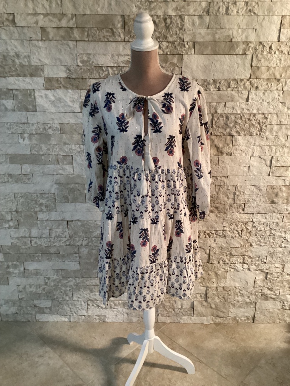 Debbie Katz South Beach Tiers Metallic Cotton Boho Dress Size Medium